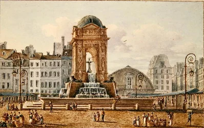 Blick auf den Platz und den Brunnen im Marche des Innocents, Paris, ca. 1810